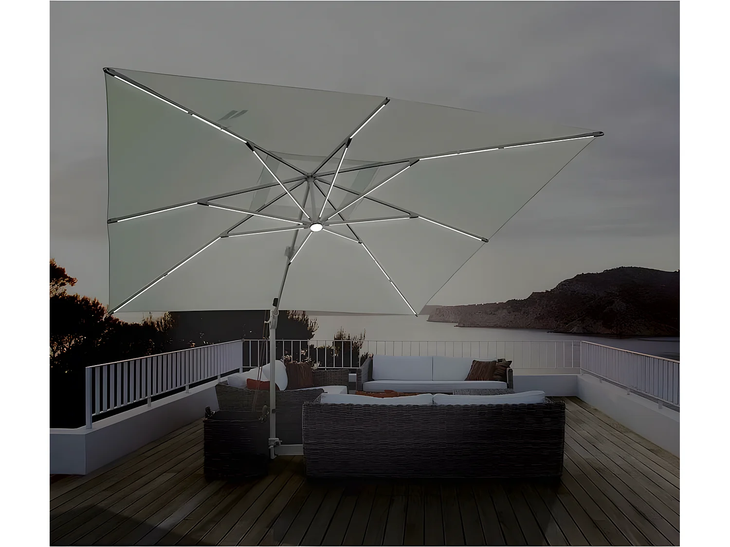 Estosa - Ombrellone da esterno Led 3x3 braccio laterale Roma Light bianco