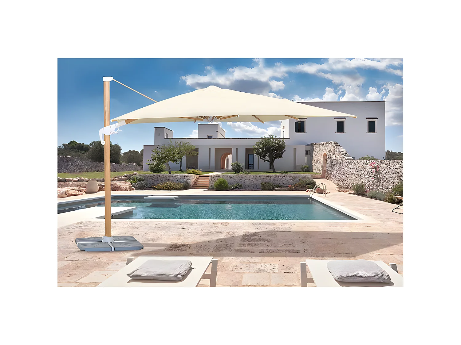 Estosa - Ombrellone giardino 3x4 con braccio laterale Roma Wood beige