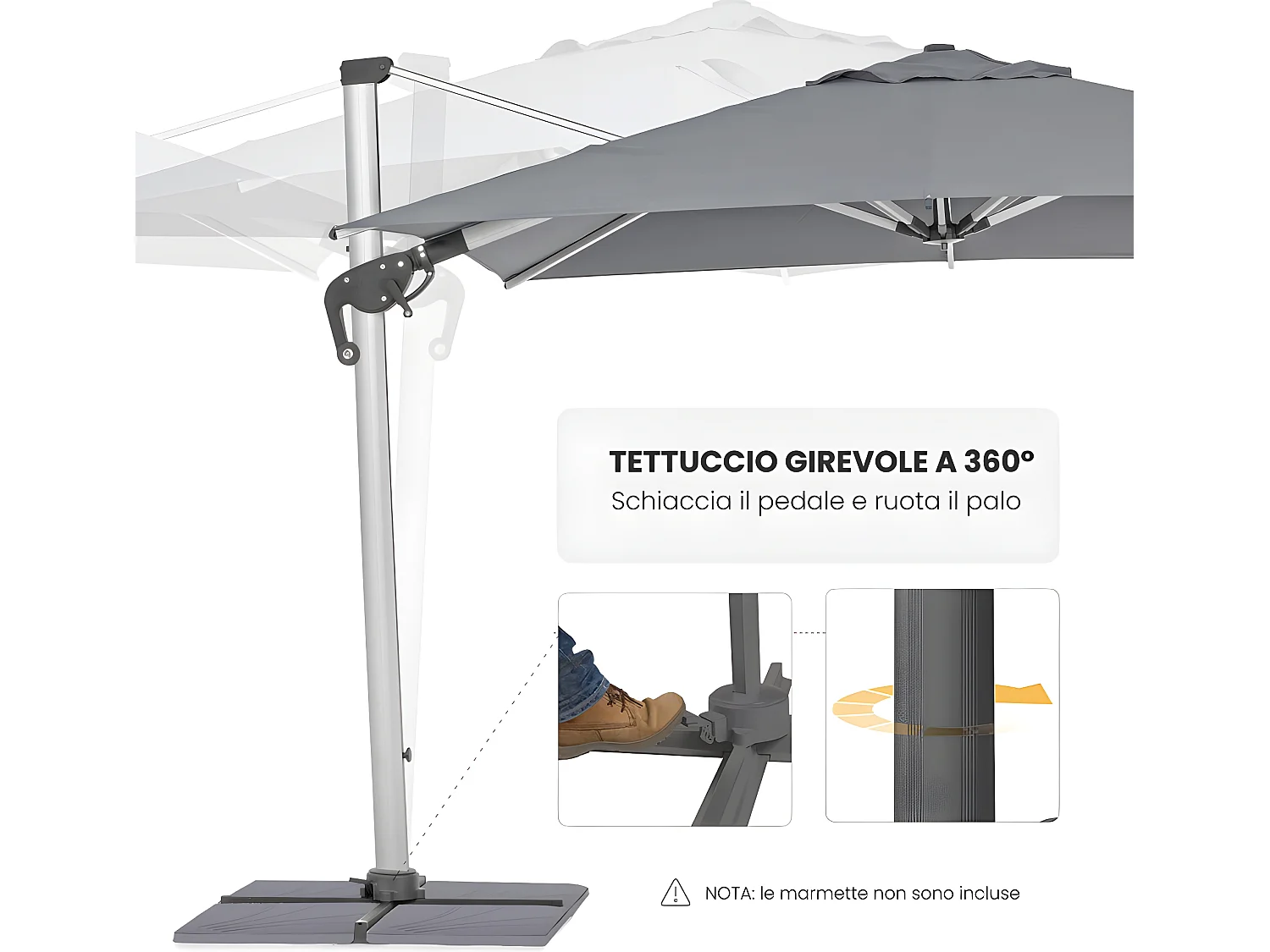 Estosa - Parasol d'extérieur Rome 3x4 avec bras latéral