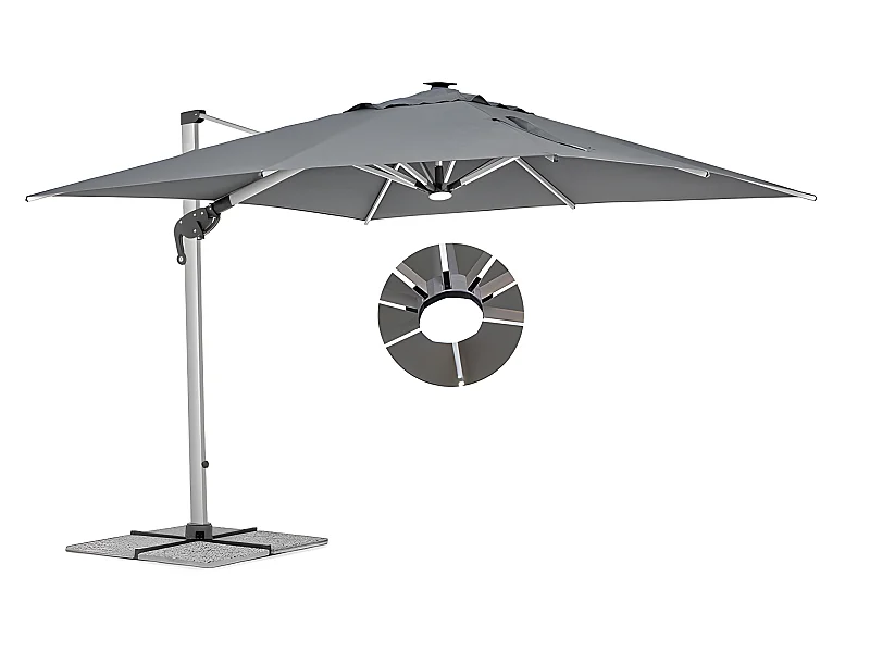 Estosa - Ombrellone da giardino Led 3x3 con braccio laterale Roma Light grigio