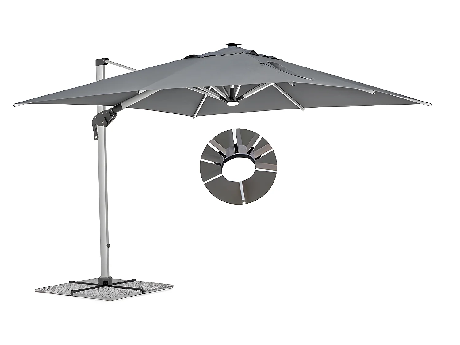 Estosa - Ombrellone da giardino Led 3x3 con braccio laterale Roma Light grigio