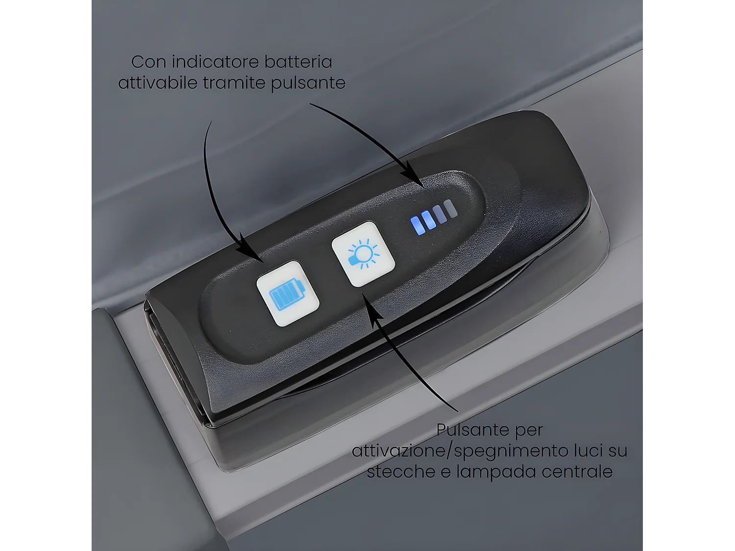 Estosa - Ombrellone da giardino Led 3x3 con braccio laterale Roma Light grigio