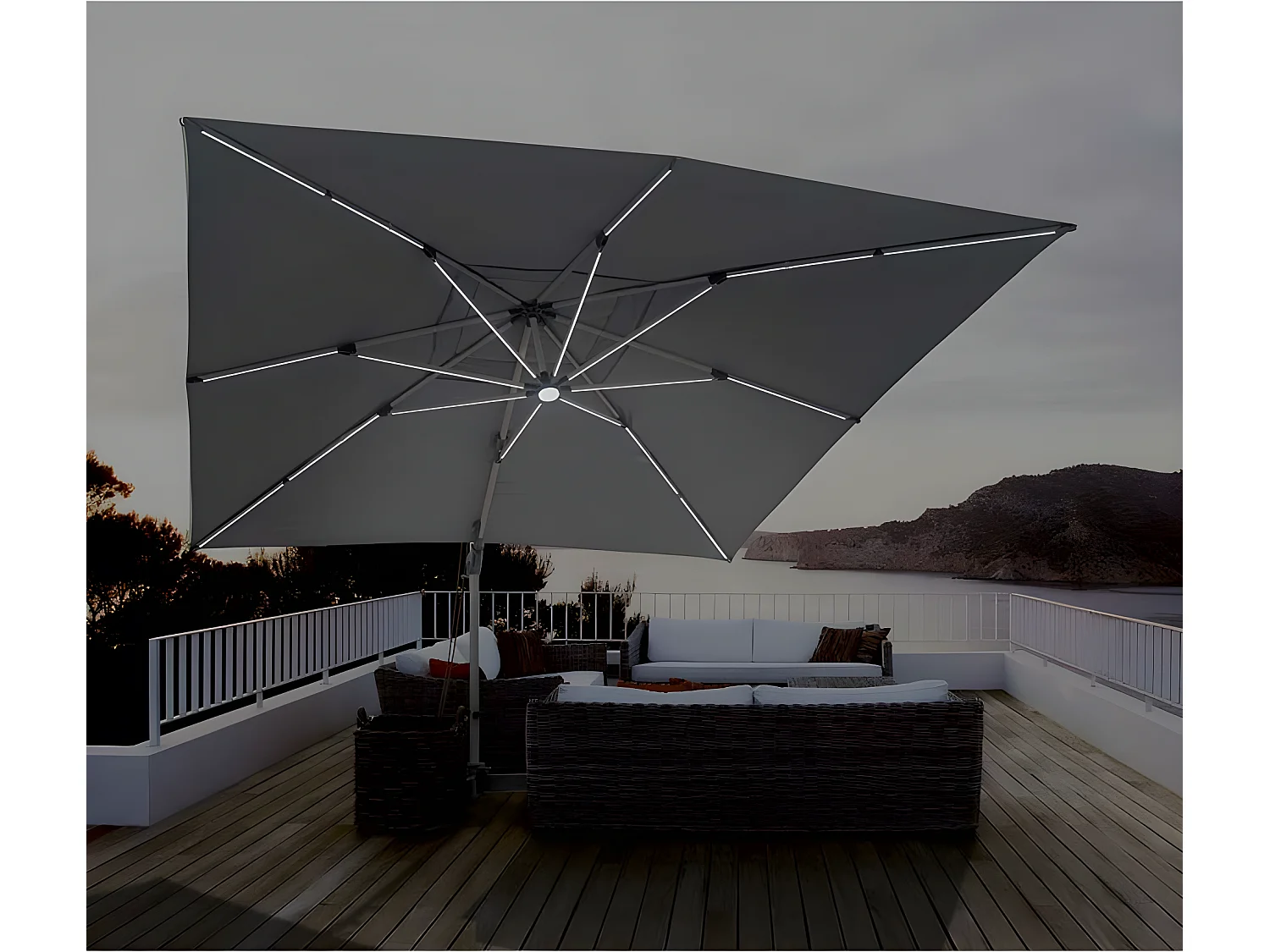 Estosa - Ombrellone da giardino Led 3x3 con braccio laterale Roma Light grigio