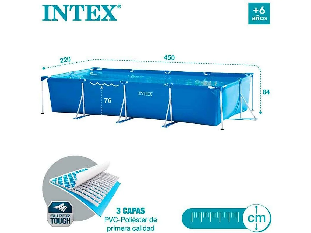 Piscina retangular acima do solo 450x220x84 cm com bomba