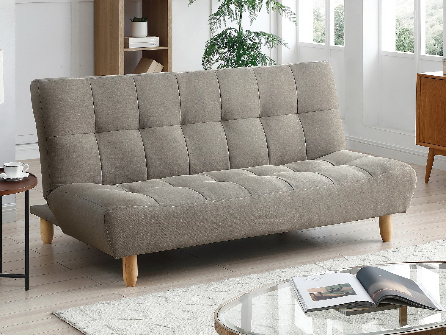 Schlafsofa Klappsofa 3-Sitzer - Stoff - Taupe - ESTEBAN
