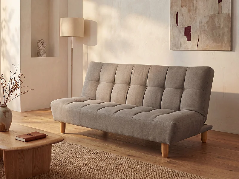 Schlafsofa Klappsofa 3-Sitzer - Stoff - Taupe - ESTEBAN