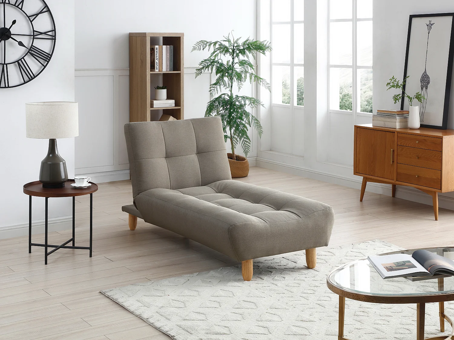 Méridienne clic clac en tissu taupe ESTEBAN