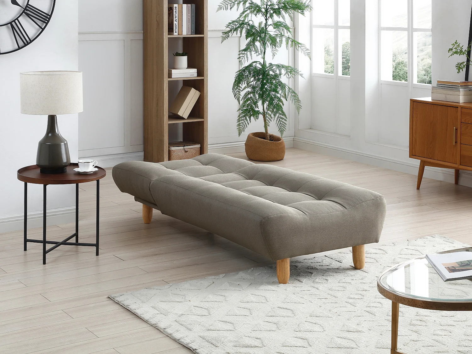 Chaise-longue clic-clac tecido taupe - ESTEBAN
