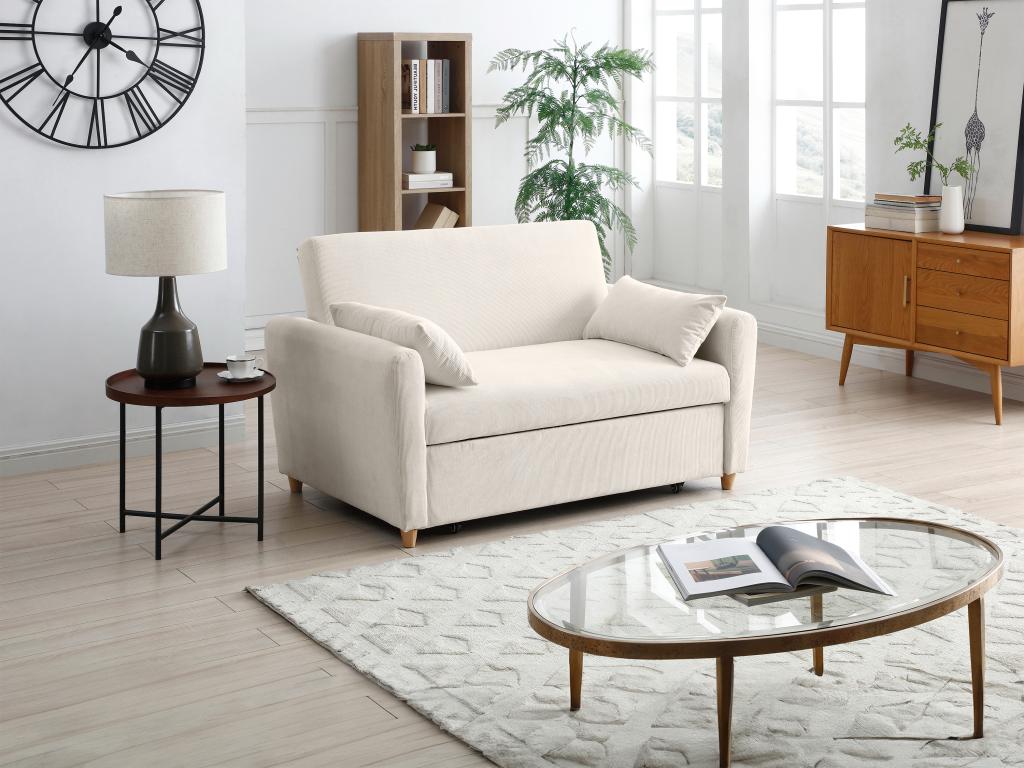Sofa 2-Sitzer mit Schlaffunktion - Cord - Beige - AYLA günstig online kaufen