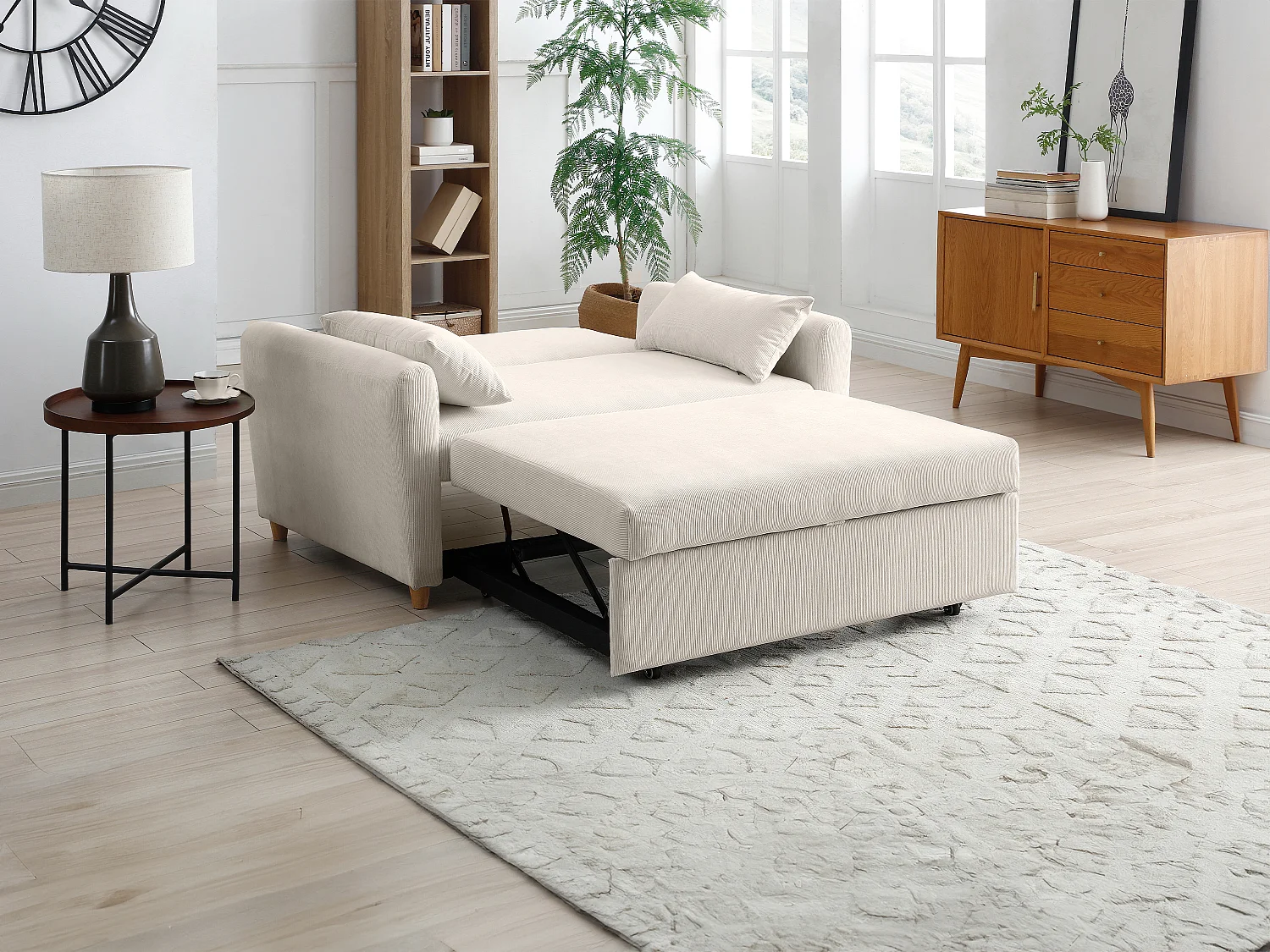 Sofa 2-Sitzer mit Schlaffunktion - Cord - Beige - AYLA