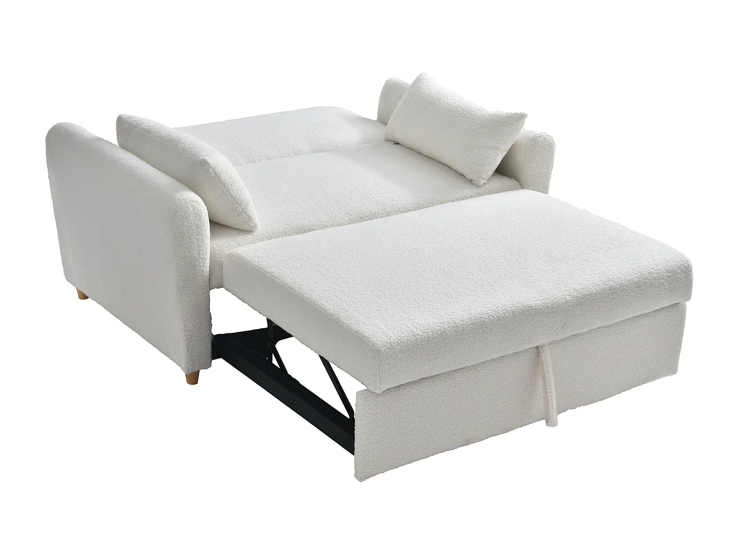 Canapé 2 places convertible en tissu bouclette blanc AYLA