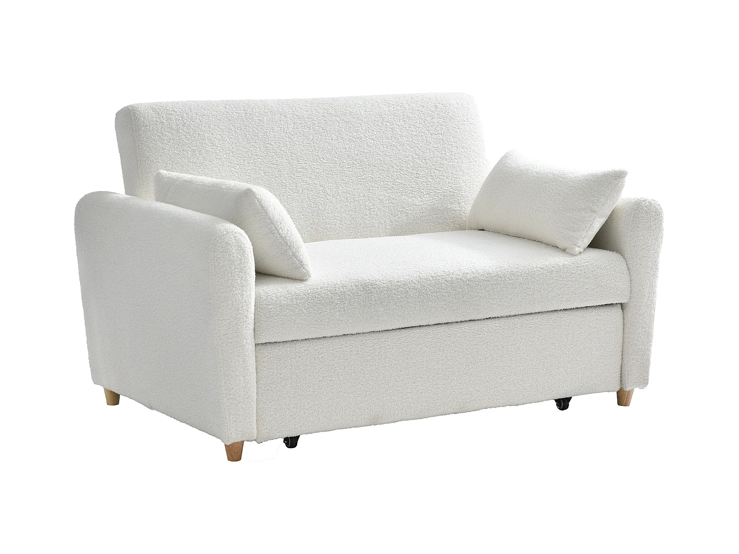 Sofa 2-Sitzer mit Schlaffunktion - Bouclé-Stoff - Weiß - AYLA