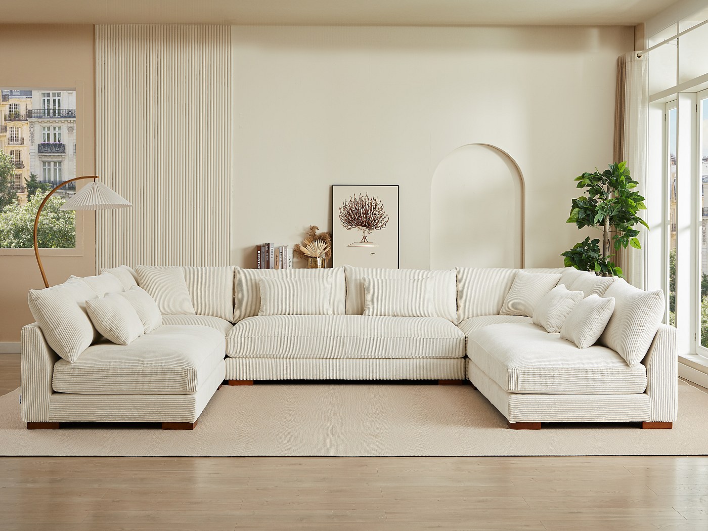 Grand Canap D angle Panoramique En Velours C tel Beige SPERONE