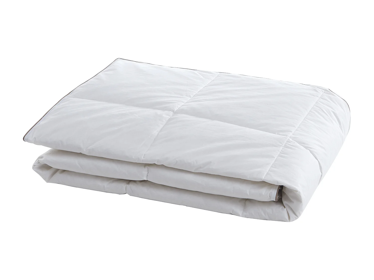 Couette anti-acariens enveloppe 100% percale - 200 x 200 cm - garnissage plumettes et duvet - 300 g/m2 - Blanc passepoil taupe - FEATH de PALACIO