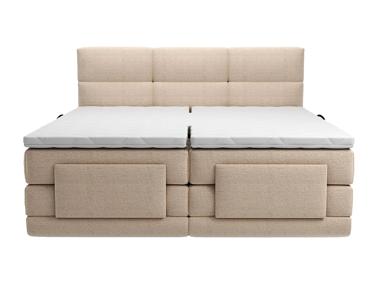 Set boxspringbed met hoofdbord met capitons + elektrische relaxbedbodems + matras + dekmatras - 2 x 80 x 200 cm - Beige - LODI van PALACIO