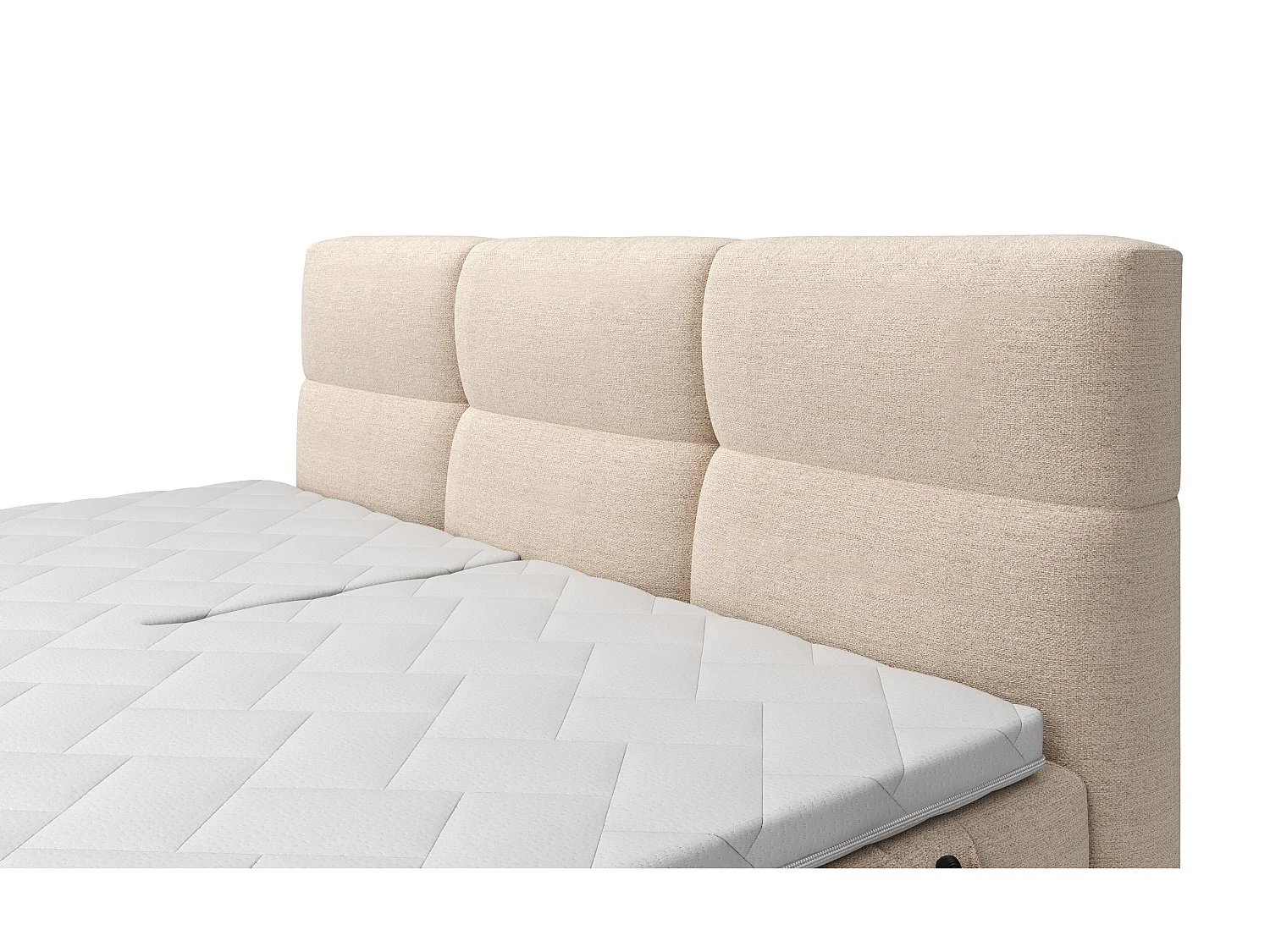 Set boxspringbed met hoofdbord met capitons + elektrische relaxbedbodems + matras + dekmatras - 2 x 80 x 200 cm - Beige - LODI van PALACIO