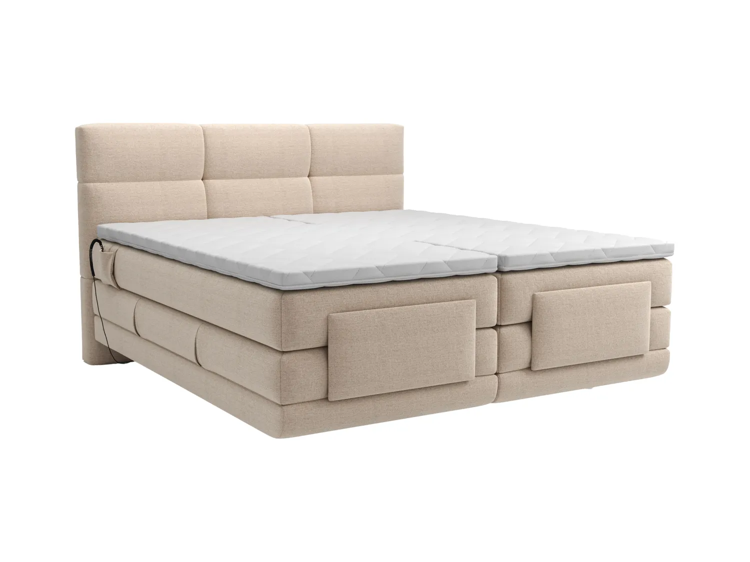 Ensemble complet boxspring tête de lit capitonnée + sommiers relaxation électrique + matelas + surmatelas - 2 x 80 x 200 cm - Tissu - Beige  - LODI de PALACIO