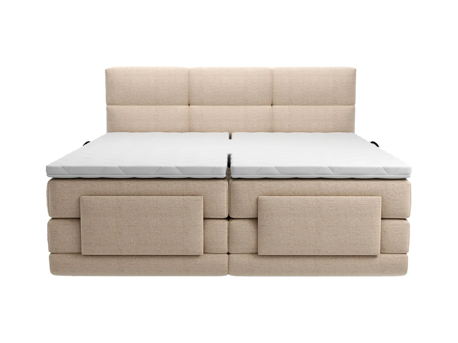 Ensemble complet boxspring tête de lit capitonnée + sommiers relaxation électrique + matelas + surmatelas - 2 x 80 x 200 cm - Tissu - Beige  - LODI de PALACIO