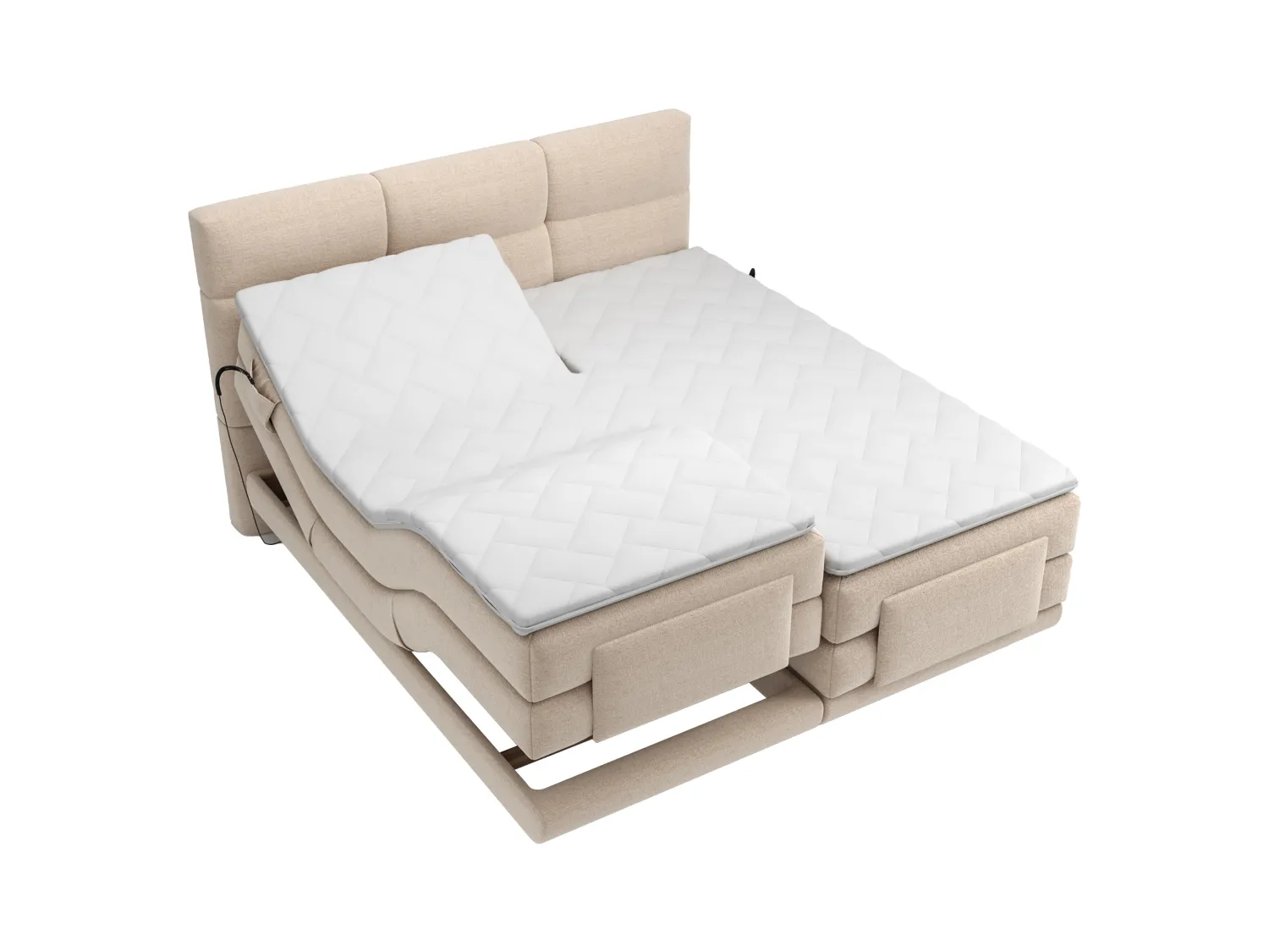 Ensemble complet boxspring tête de lit capitonnée + sommiers relaxation électrique + matelas + surmatelas - 2 x 80 x 200 cm - Tissu - Beige  - LODI de PALACIO
