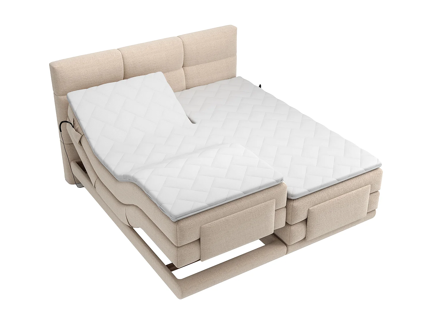 Set letto Boxspring 2x80x200 Beige LODI di PALACIO: Testata trapuntata + Rete relax elet. + Materasso + Topper