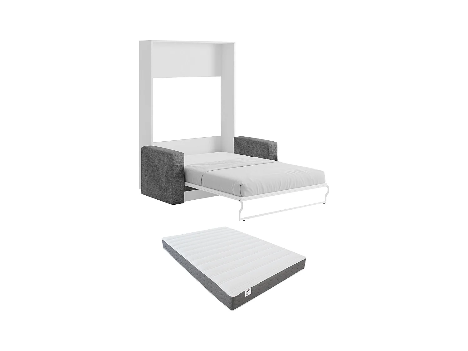 Letto a scomparsa con divano apertura verticale manuale 140 x 200 cm Bianco e Grigio + Materasso - VACIALA II