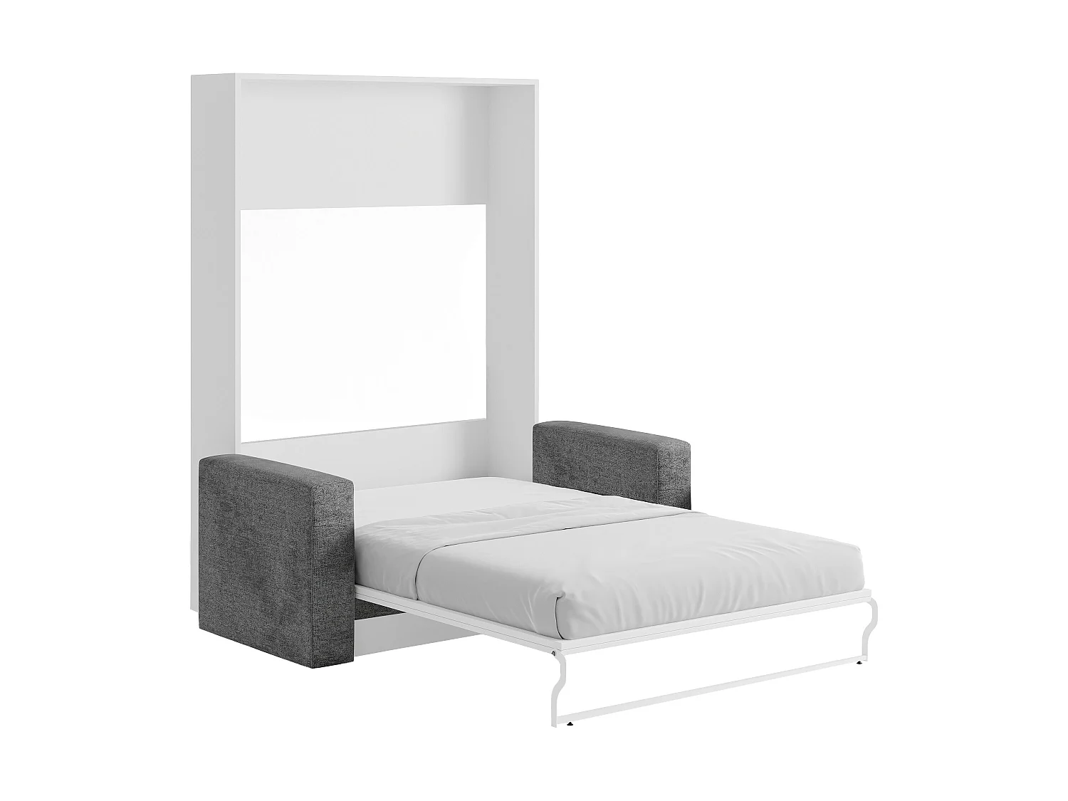 Lit escamotable canapé 140 x 200 cm - Ouverture verticale manuelle - Blanc et gris + Matelas - VACIALA II