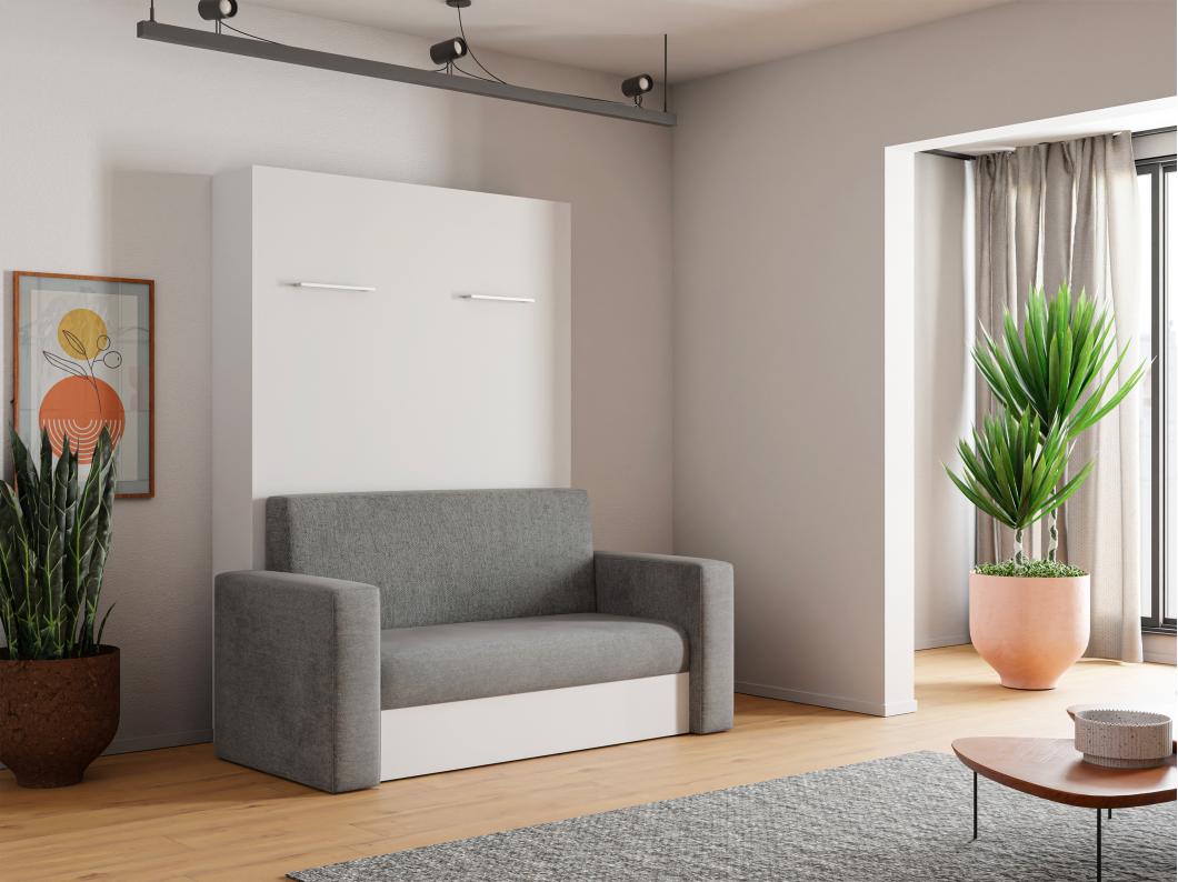 Ausziehbares Sofa 140 x 200 cm + Matratze - Manuelle vertikale Öffnung - Weiß & Grau - VACIALA II