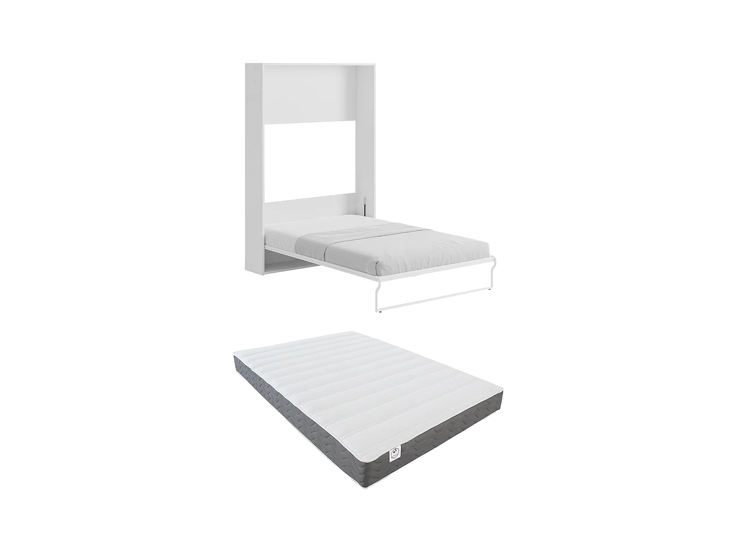 Lit escamotable 140 x 200 cm - Ouverture verticale manuelle - Blanc + matelas - MALINA II