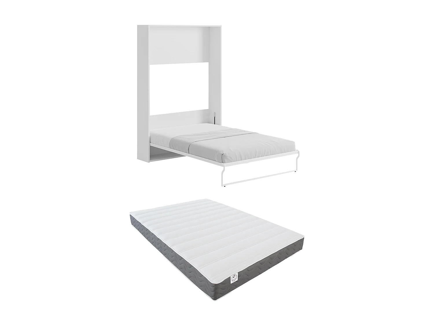 Lit escamotable 140 x 200 cm - Ouverture verticale manuelle - Blanc + matelas - MALINA II