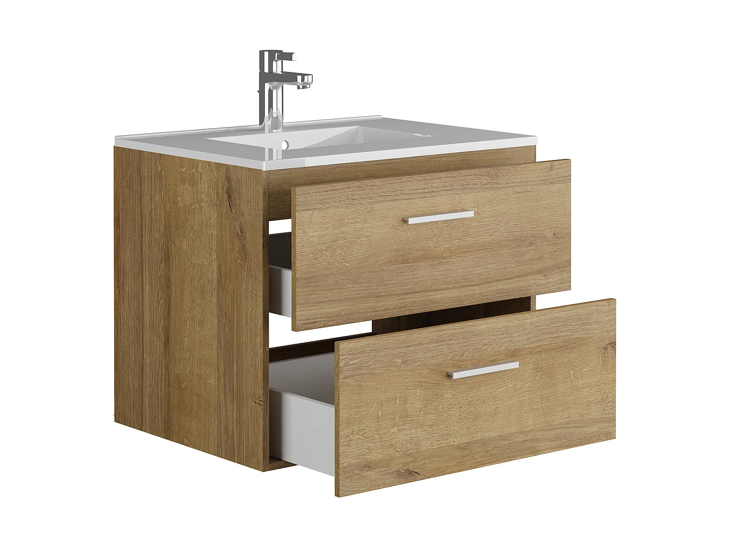 Meuble de salle de bain suspendu avec simple vasque - Coloris naturel clair - 60 cm - KAYLA