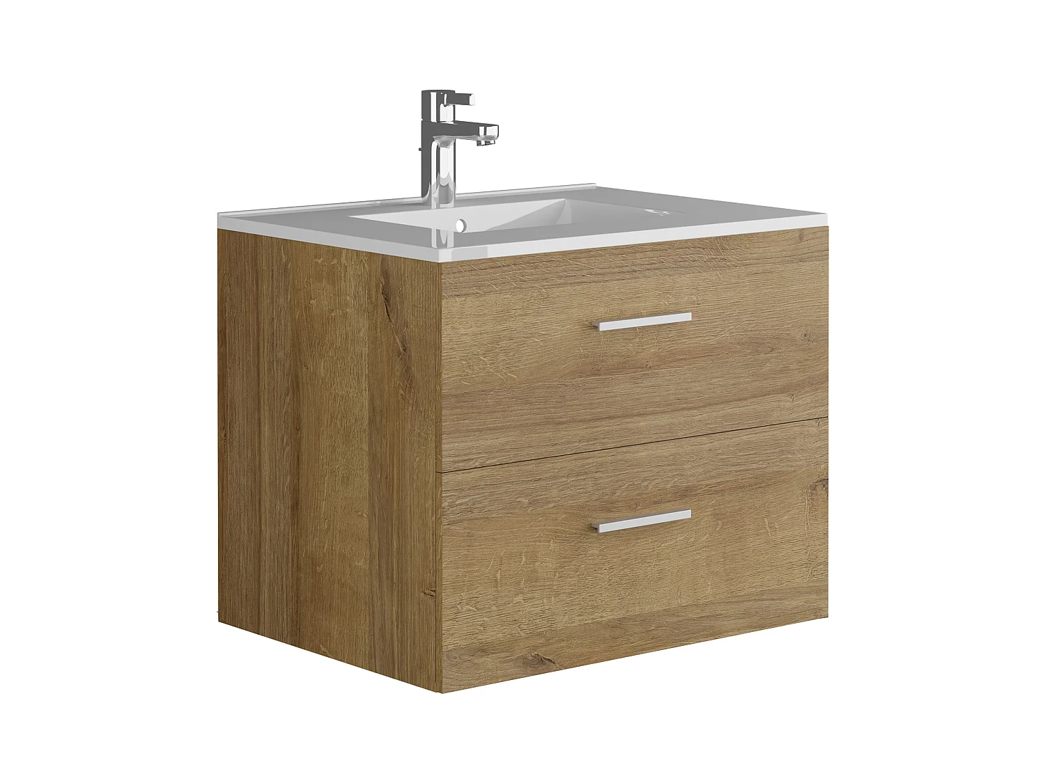 Hangend badkamermeubel met enkele wastafel - Licht naturel - 60 cm - KAYLA