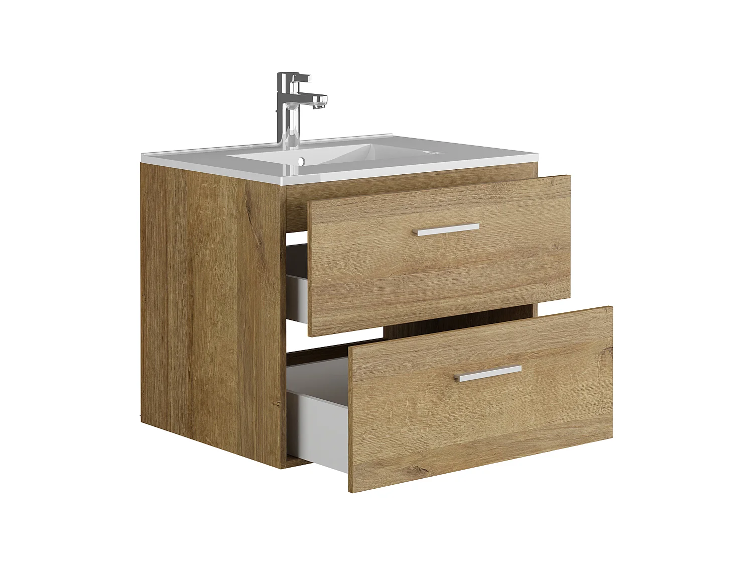 Hangend badkamermeubel met enkele wastafel - Licht naturel - 60 cm - KAYLA