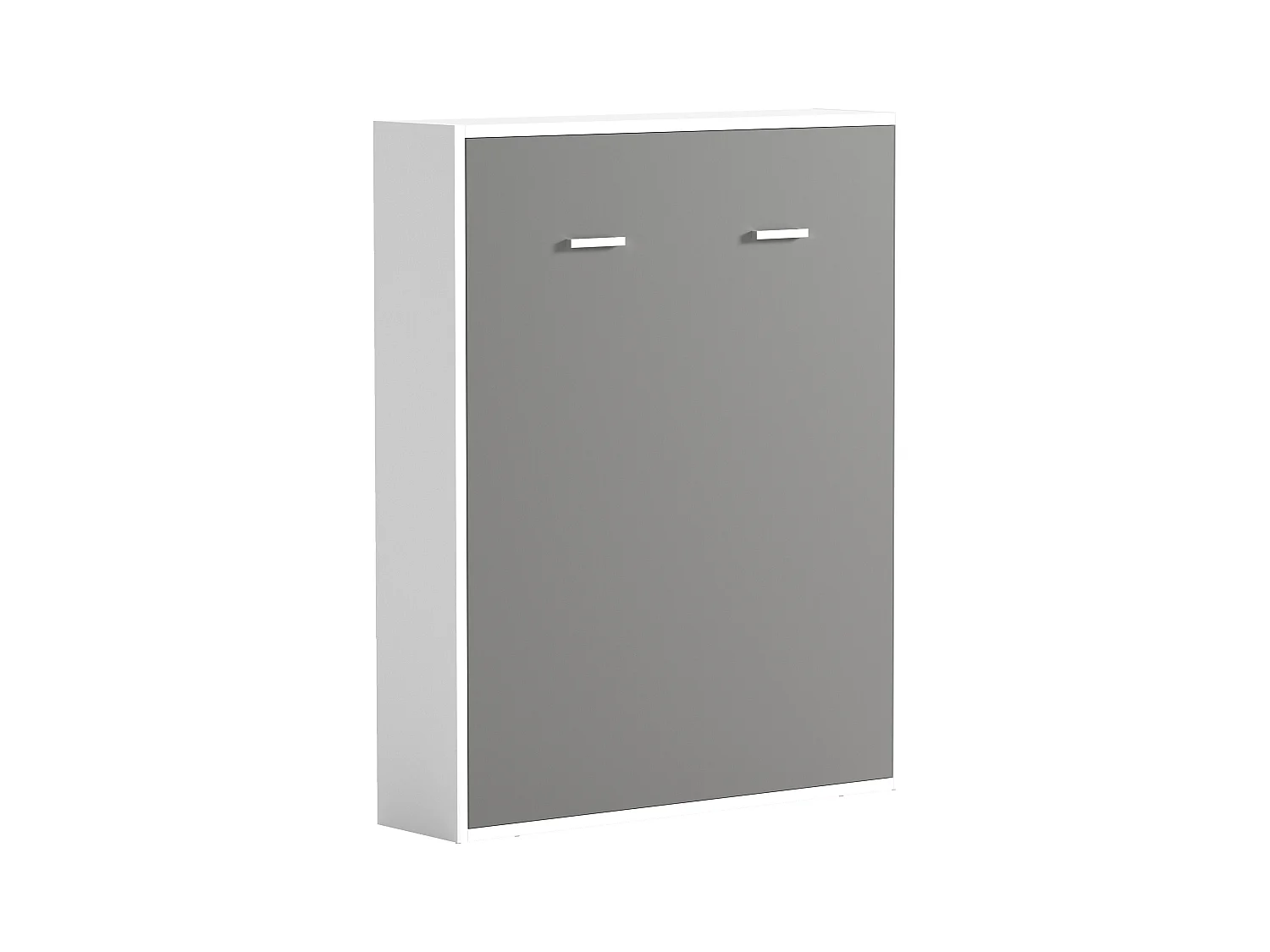 Lit escamotable 160 x 200 cm - Ouverture verticale manuelle - Blanc et gris + Matelas - MALINA  II