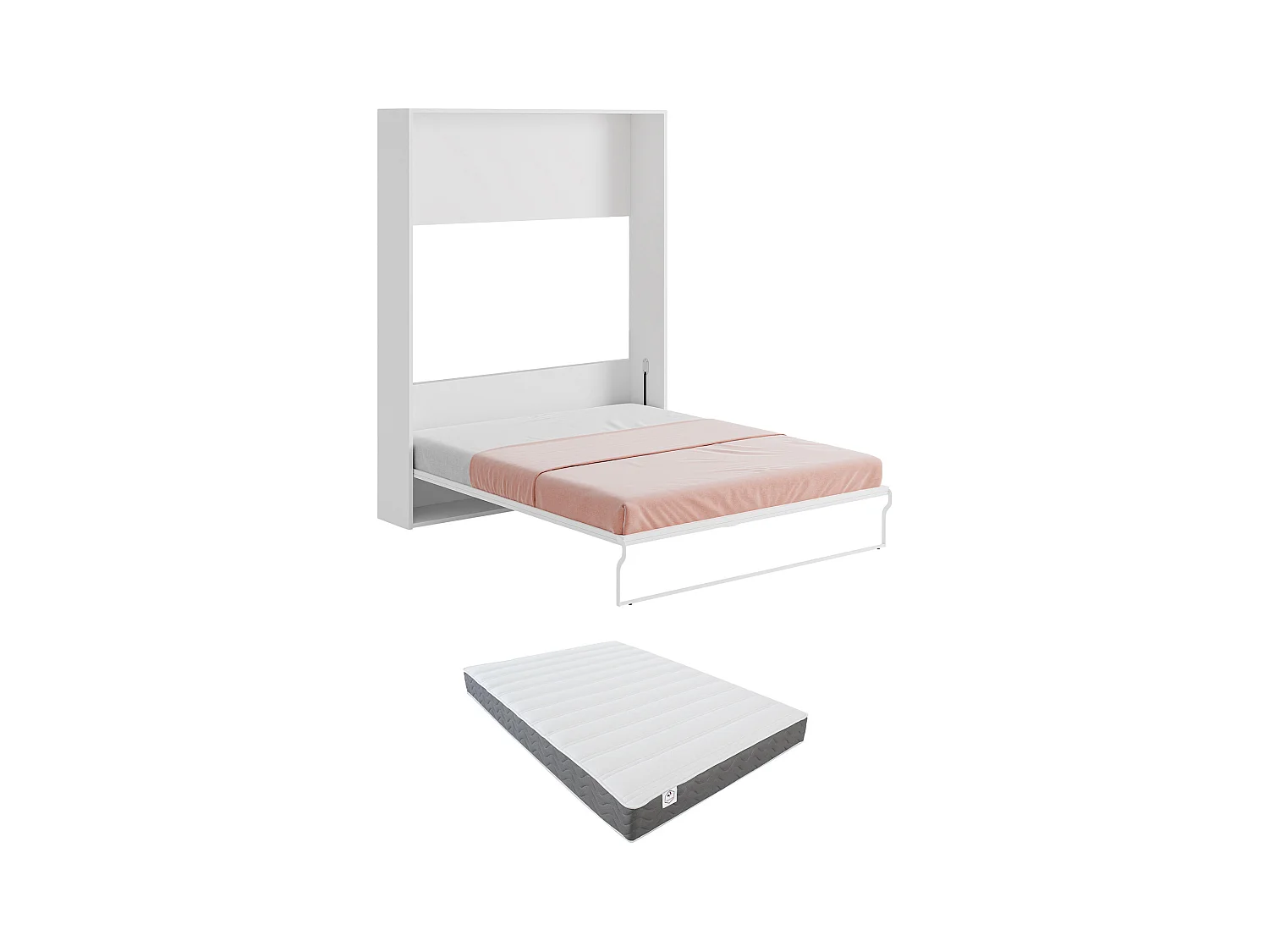 Lit escamotable 160 x 200 cm - Ouverture verticale manuelle - Blanc et gris + Matelas - MALINA  II
