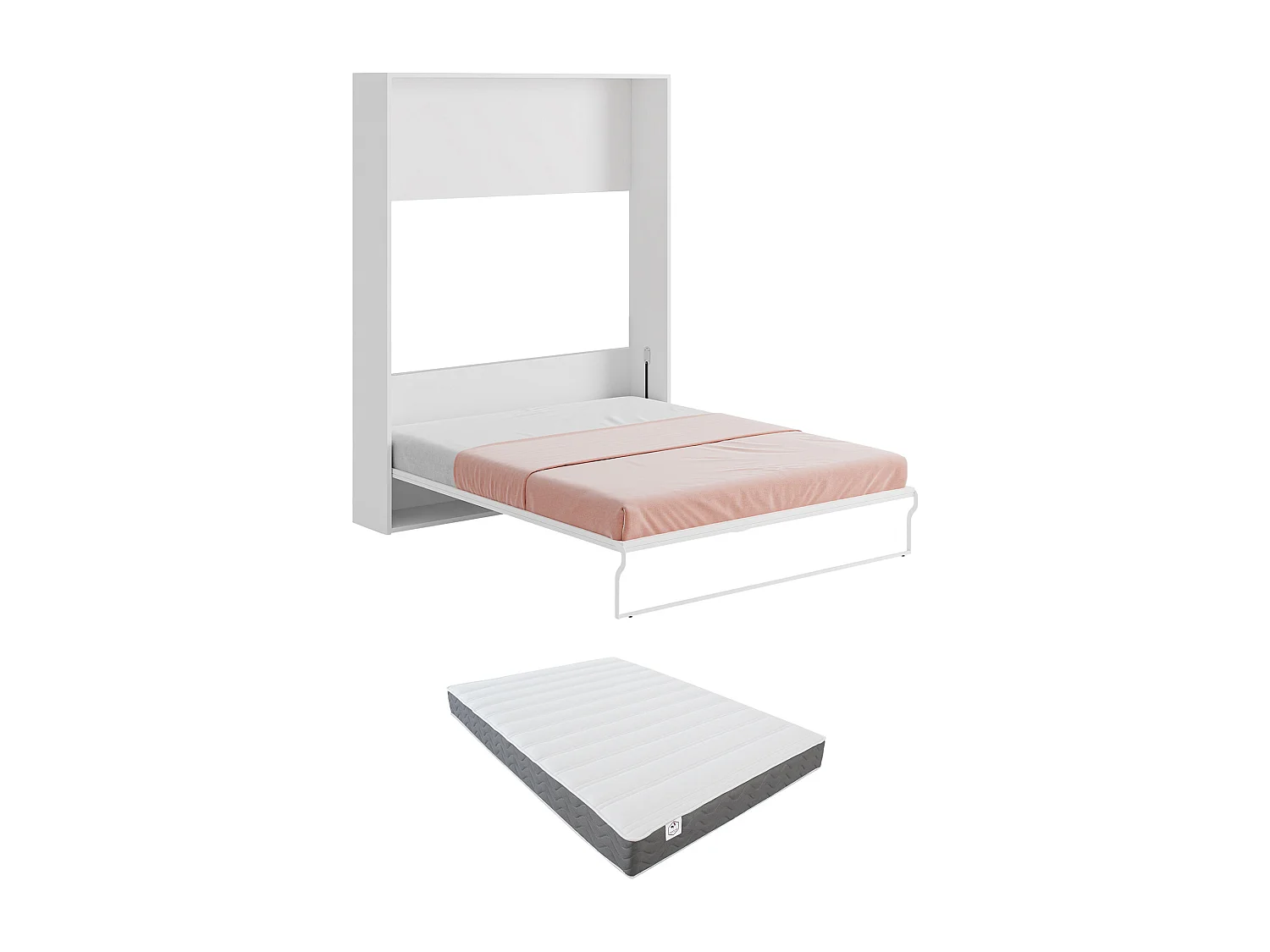 Lit escamotable 160 x 200 cm - Ouverture verticale manuelle - Blanc et gris + Matelas - MALINA  II