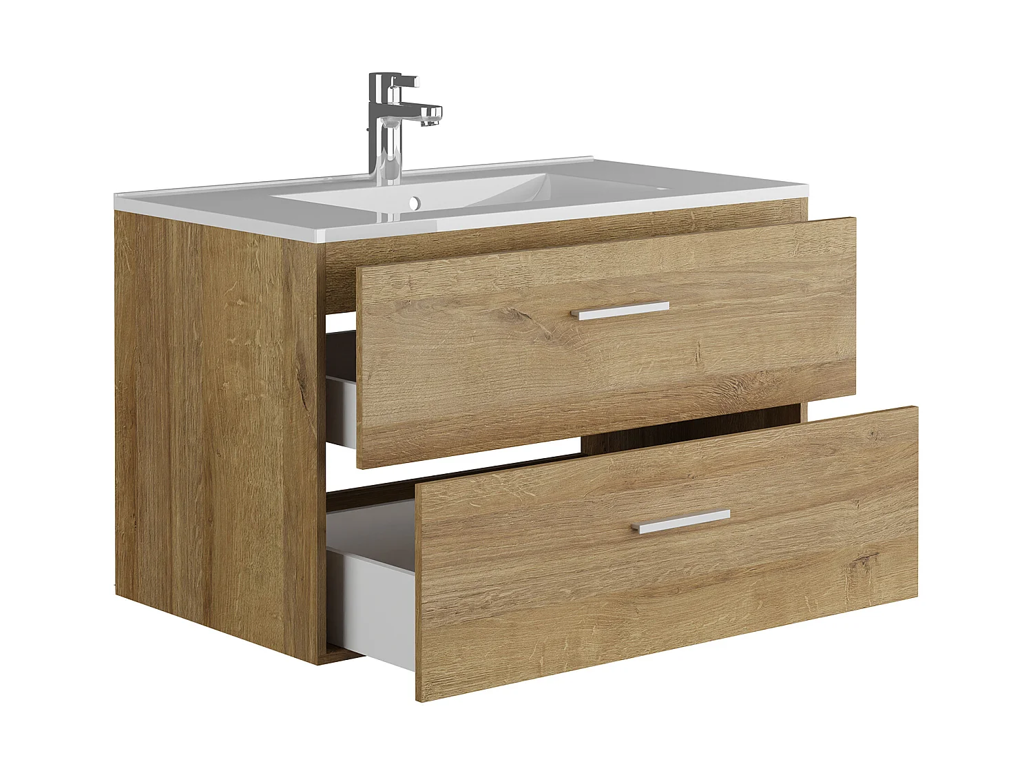 Móvel de casa de banho suspenso com lavatório individual, cor clara natural, 80 cm - KAYLA