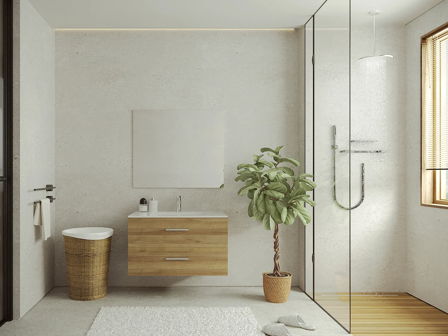 Meuble de salle de bain suspendu avec simple vasque - Coloris naturel clair - 80 cm - KAYLA