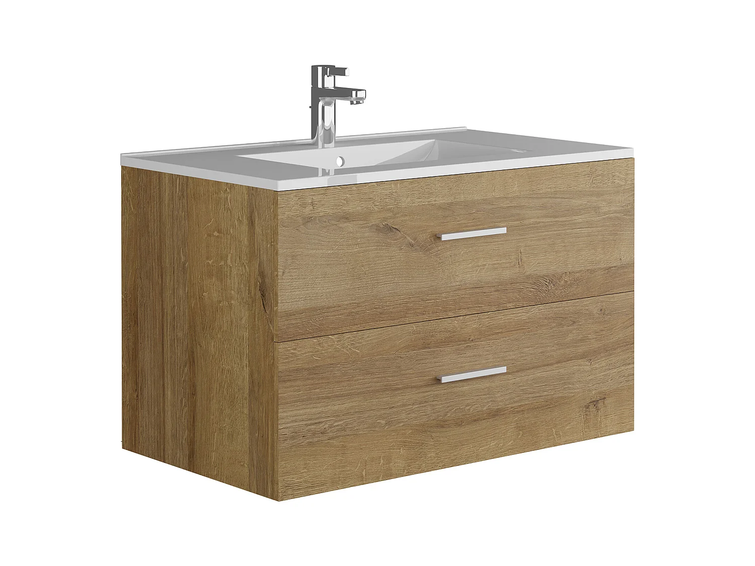 Hangend wastafelmeubel met enkele wastafel – Lichte houtlook – 80 cm – KAYLA