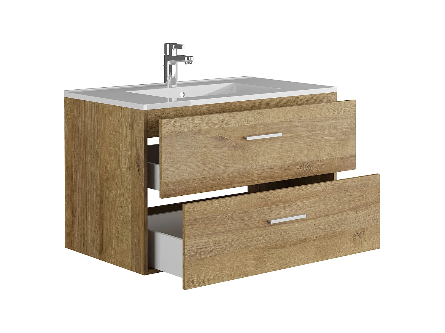 Hangend wastafelmeubel met enkele wastafel – Lichte houtlook – 80 cm – KAYLA