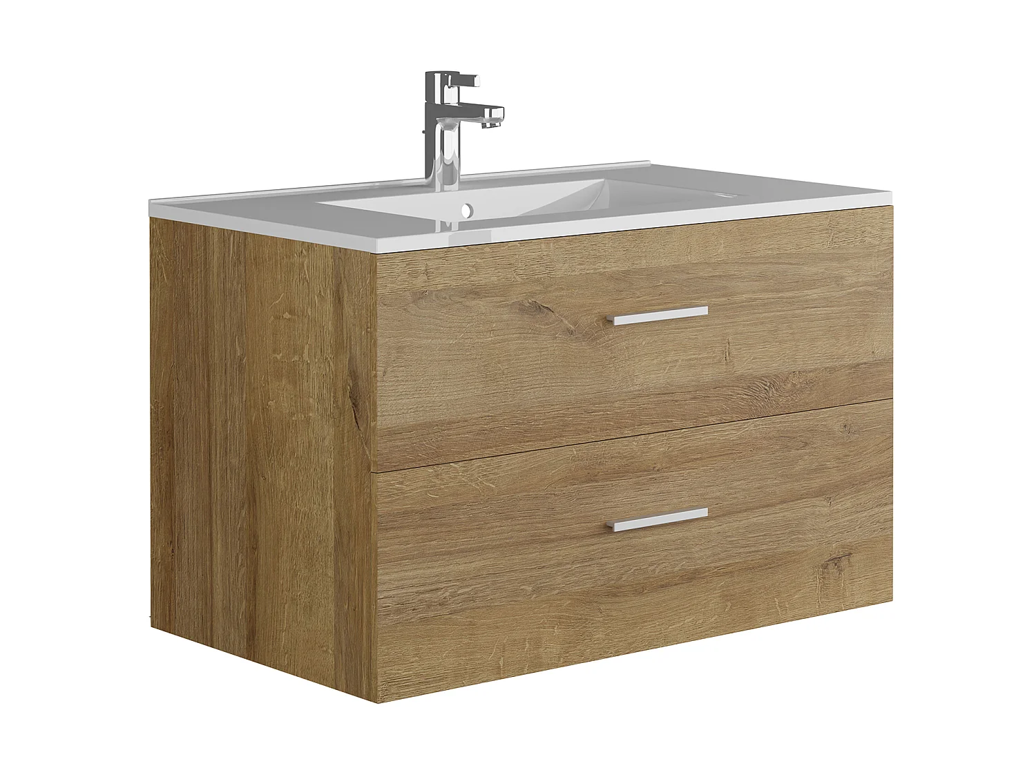 Szafka łazienkowa wisząca  z umywalką i szafką typu słupek - Naturalny jasny - 80 cm - KAYLA