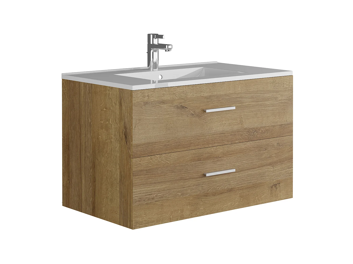 Mueble de baño flotante con lavabo y columna de almacenamiento - Color natural claro - 80 cm - KAYLA