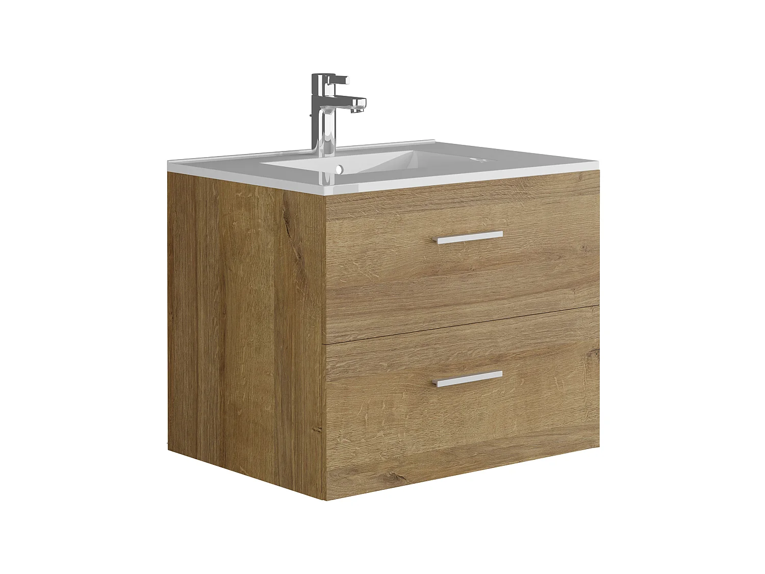 Mueble de baño flotante con lavabo y columna de almacenamiento - Color natural claro - 60 cm - KAYLA