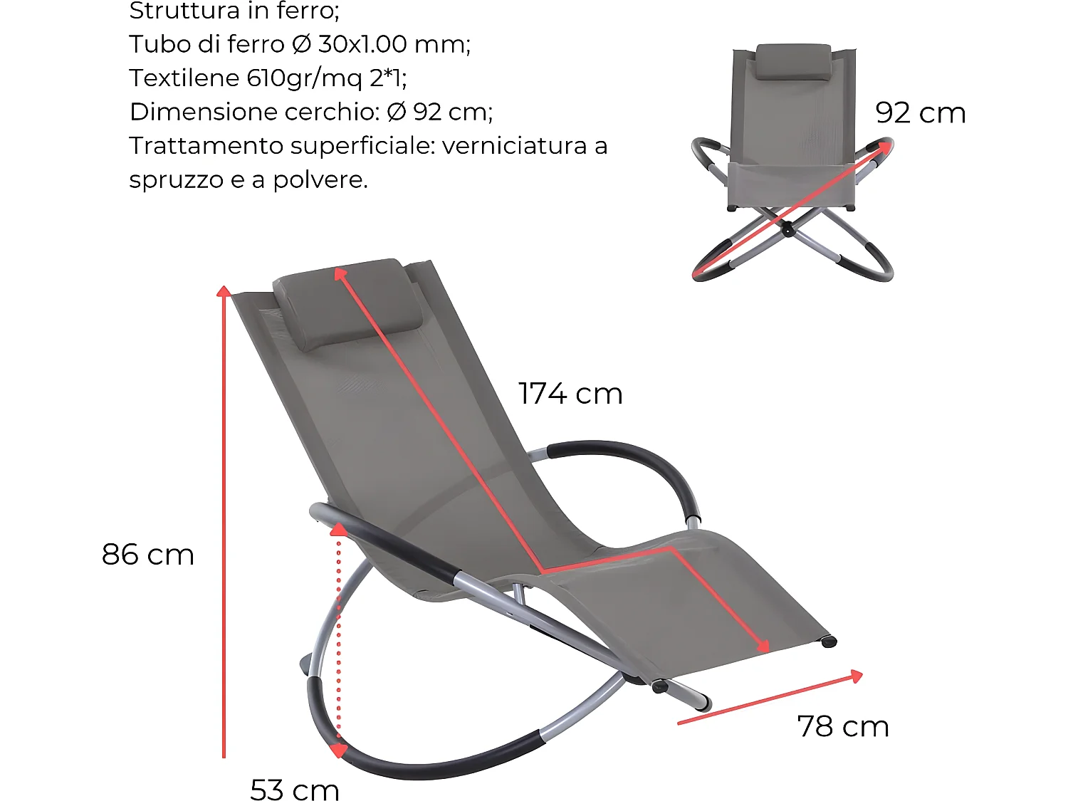 Estosa - Schommelende tuinfauteuil in antracietkleur
