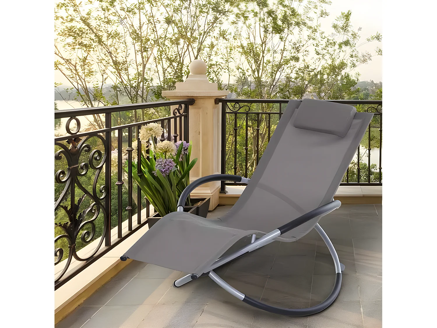 Estosa - Fauteuil transat de jardin à bascule coloris anthracite