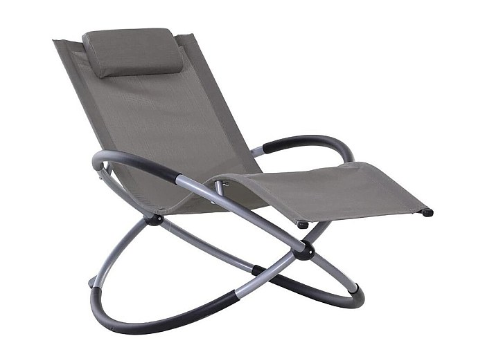 Sedia Sdraio Ellittica Estosa - Poltrona Dondolo Da Giardino, Terrazza, Piscina, In Textilene E Acciaio, Colori Grigio Scuro