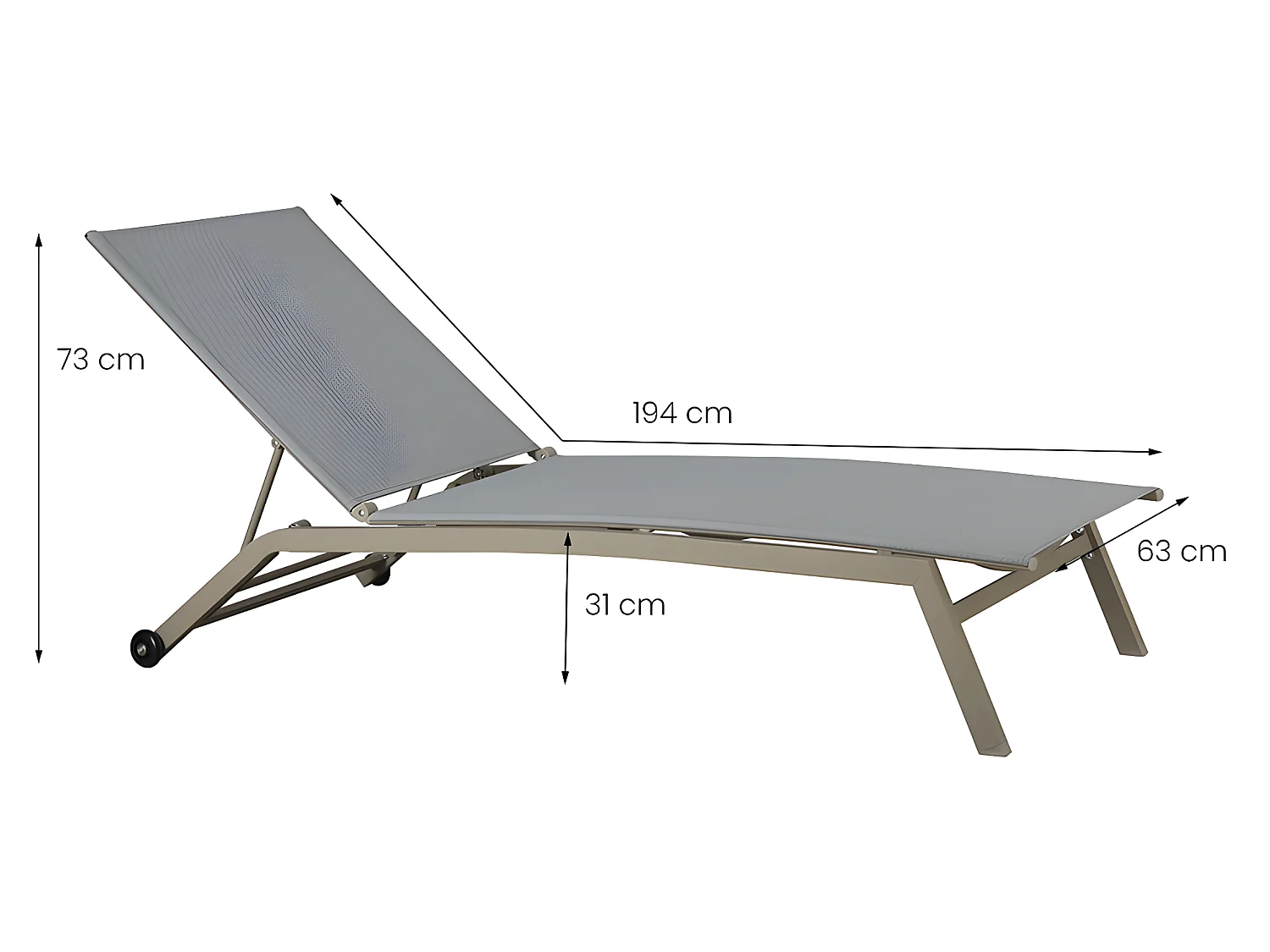 Estosa - Espreguiçadeira ao ar livre com rodas Oasi ecrù