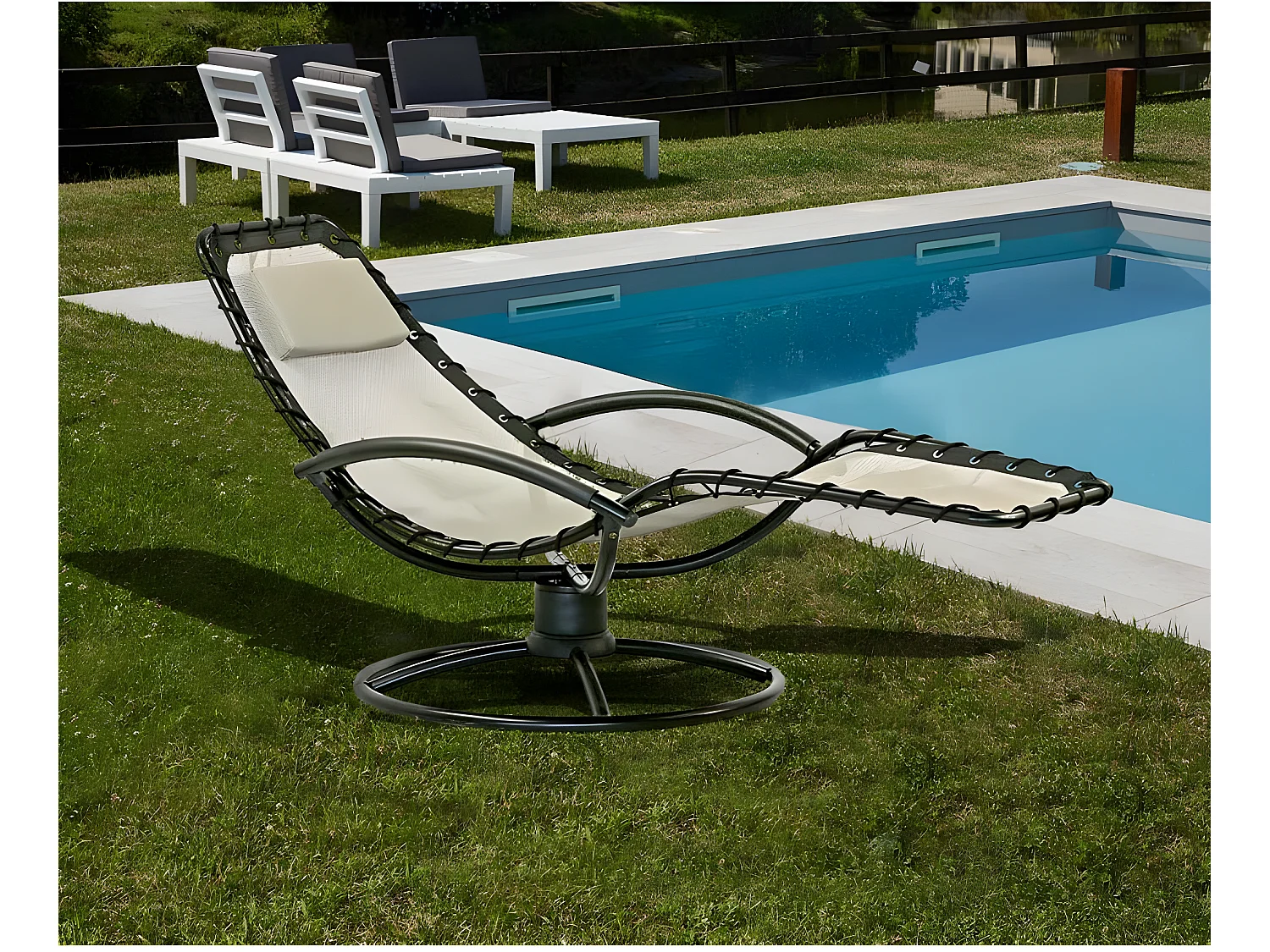 Estosa - Sdraio chaise longue da giardino ellittica twist ecrù