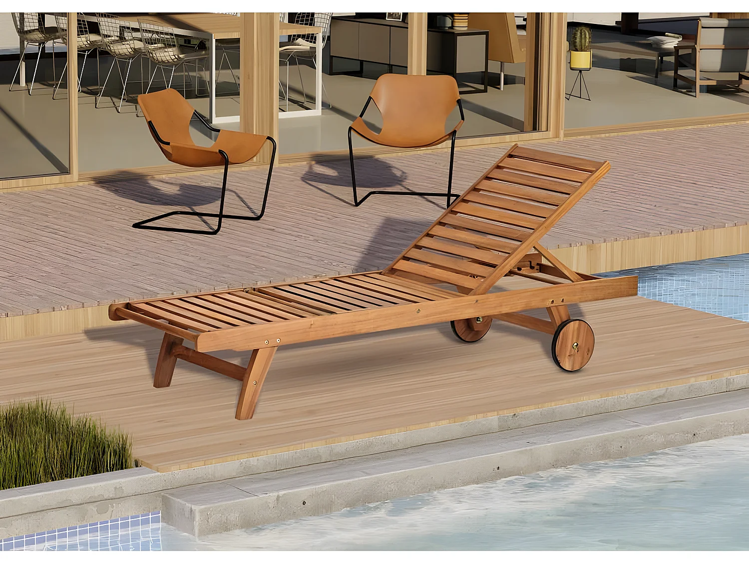 Estosa - Bain de soleil avec roulettes en bois Tropea