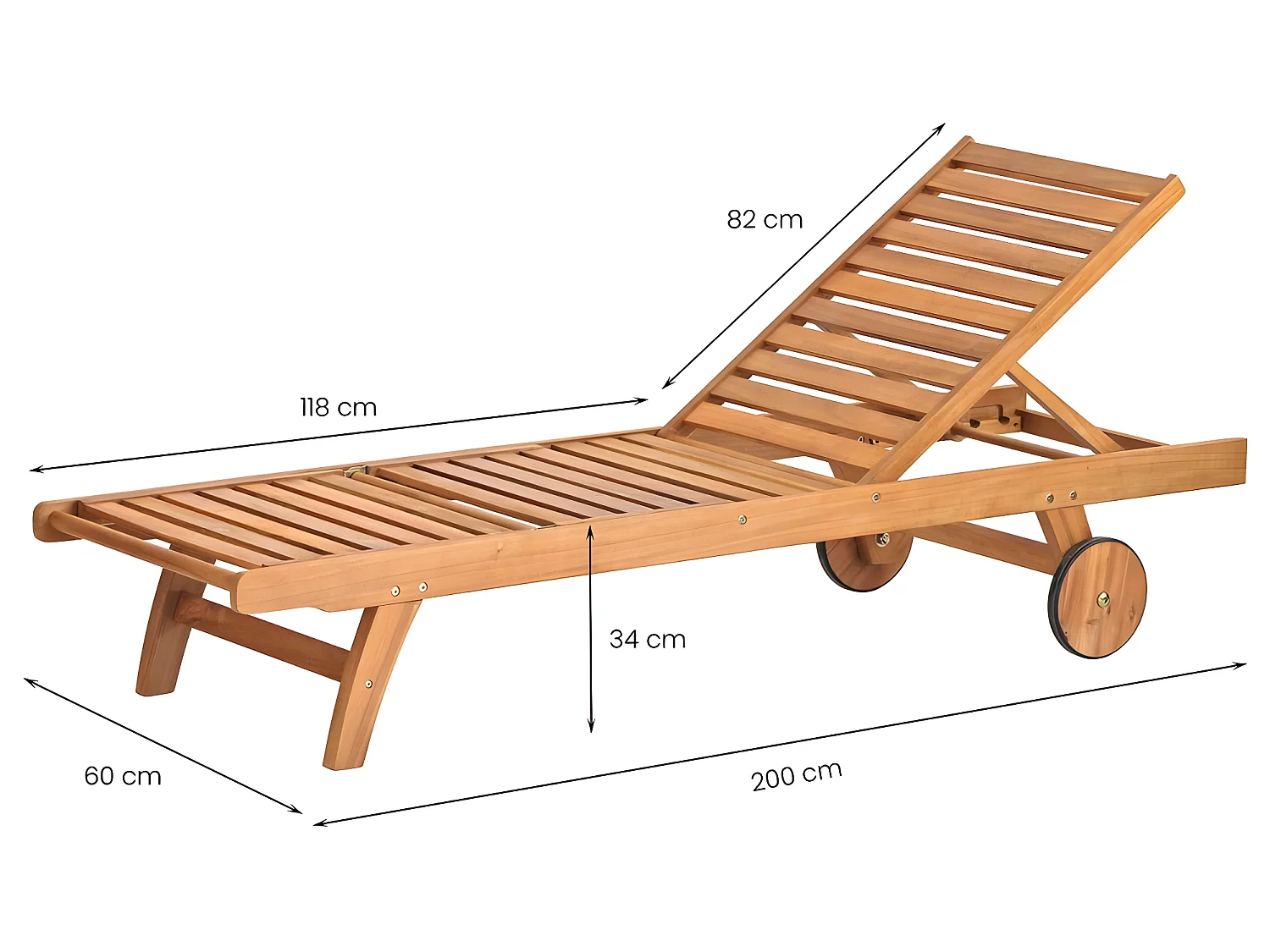 Estosa - Bain de soleil avec roulettes en bois Tropea