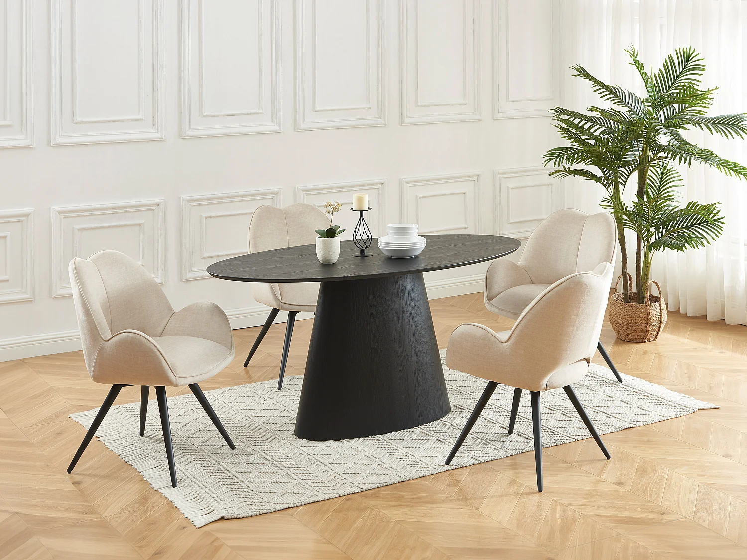 Lot de 2 chaises pivotantes avec accoudoirs en tissu et métal noir - Beige - GULSUN de Maison Céphy